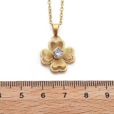 304 Stainless Steel Crystal Rhinestone Clover Pendant Necklaces for Women NJEW-Z056-03G-1