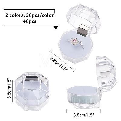 40Pcs 2 Colors Octagon Transparent Plastic Ring Boxes CON-CA0001-019-1