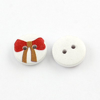 2-Hole Bowknot Pattern Printed Wooden Buttons BUTT-R033-014-1