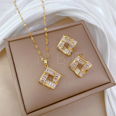 Brass Micro Pave Cubic Zirconia Pendant Necklace & Stud Earrings WG7AC39-93-1