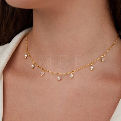 Elegant Round White Imitation Pearl Pendant Bib Necklaces FU4888-1