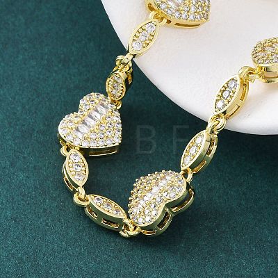 Heart & Horse Eye Brass Micro Pave Clear Cubic Zirconia Link Bracelets for Women BJEW-G740-03G-1