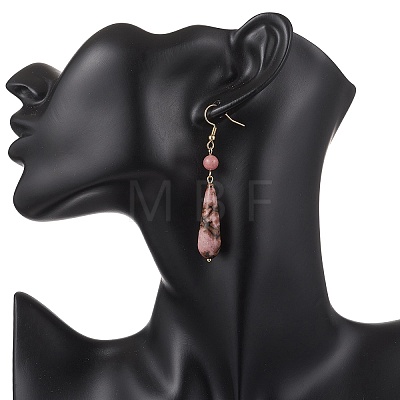 Teardrop Natural Rhodonite & Rhodochrosite Dangle Earrings EJEW-JE06840-1