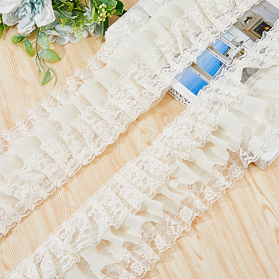 Three Layer Polyester Pleated Lace Trim OCOR-WH0088-18B-1