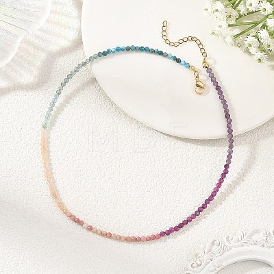 3MM Natural Apatite & Amethyst & Rhodonite & Sunstone & Ruby Faceted Round Beaded Necklaces NJEW-JN06431-1