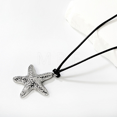 304 Stainless Steel Starfish Pendant Adjustable Black Cord Necklaces WGD88CD-01-1