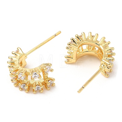Rack Plating Brass Arch Stud Earrings with Cubic Zirconia EJEW-A103-12G-1
