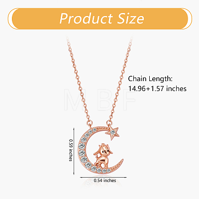 Chinese Zodiac Necklace Sheep Necklace 925 Sterling Silver Rose Gold Lamb on the Moon Pendant Charm Necklace Zircon Moon and Star Necklace Cute Animal Jewelry Gifts for Wome JN1090H-1