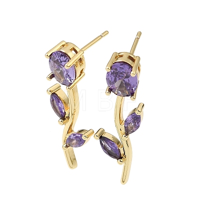 Brass Micro Pave Cubic Zirconia Stud Earrings KK-CBA8324-20G-1