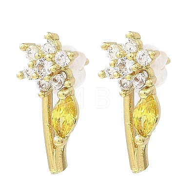 Flower Real 18K Gold Plated Brass Stud Earrings EJEW-L270-08G-1