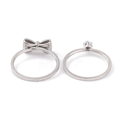 Bowknot 304 Stainless Steel Finger Ring Set for Women RJEW-C086-09-P-1