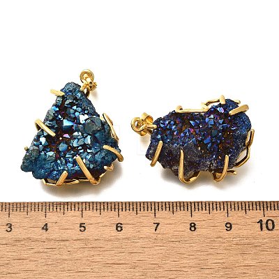 Electroplated Natural Druzy Agate Pendants G-K338-45G-05-1