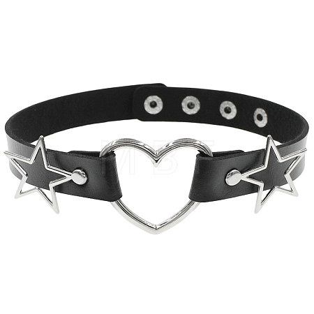 Punk Rock Style Alloy Star Heart Link Imitation Leather Chocker Necklaces NJEW-WH20004-20A-1