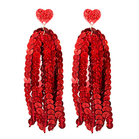 Heart Acrylic & Plastic Glitter Tassel Stud Earrings FS-WGEB983-11-1