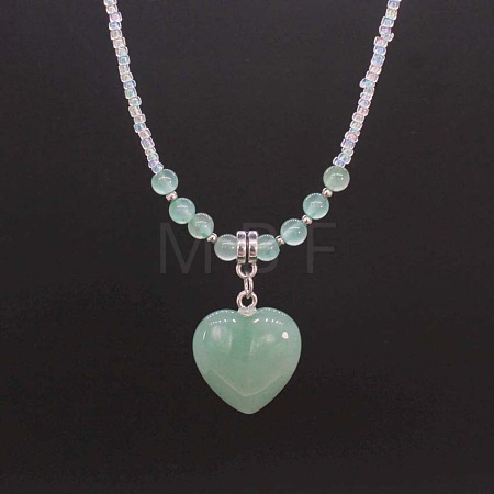 Natural Gemstone Heart Pendant Colorful Glass Seed Beads Beaded Necklaces for Women VA8487-5-1