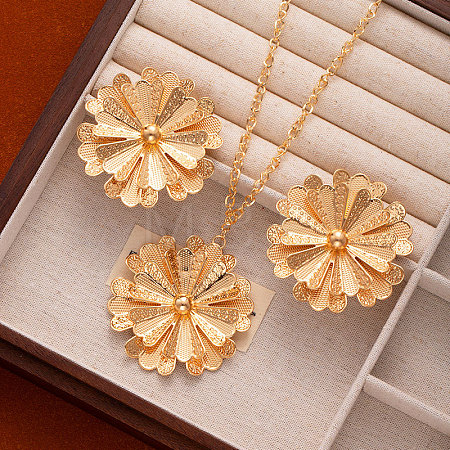 Flower Alloy Pendant Necklaces & Stud Earrings Sets FS-WGA42C5-01-1