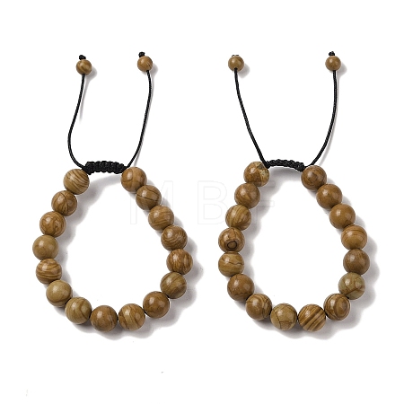 10mm Round Natural Wood Lace Stone Braided Bead Bracelets BJEW-C067-01C-17-1