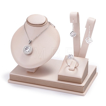 Wooden Clovered with PU Leather Jewelry Displays ODIS-F005-02D-1