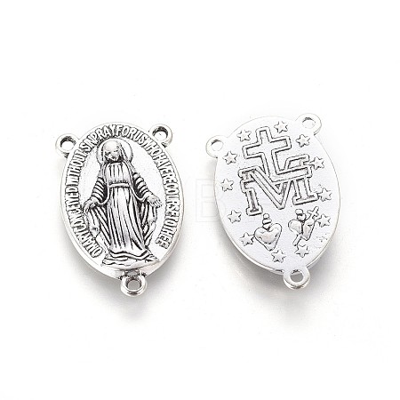 40Pcs Holy Oval Carved Virgin Mary Tibetan Style Alloy Chandelier Component Links TIBE-ZF0001-01AS-1