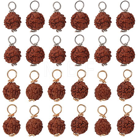 80Pcs 2 Colors Round Natural Wood Pendants PALLOY-BBC0001-01-1