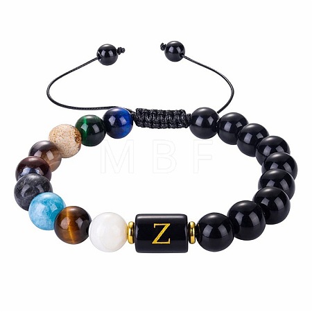10MM Natural Black Obsidian Alphabet Beaded Braided Bracelets TO2319-25-1