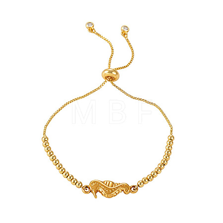 Adjustable Ocean 304 Stainless Steel Sea Horse Link Round Beaded Slider Bracelets for Women WG76B97-05-1