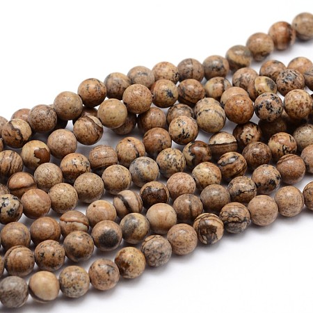 Natural Picture Jasper Round Bead Strands G-J303-08-12mm-1