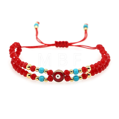 Multi-Layer Synthetic Turquoise& Brass Beaded Adjustable Bracelets CL9505-2-1