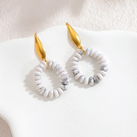Natural Howlite Bead Dangle Stud Earrings WGF593F-01-1