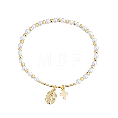 Plastic Imitation Pearl Beaded Stretch Bracelets CF9382-1-1