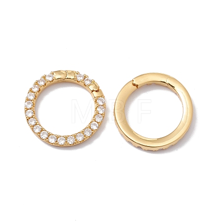 Rack Plating Brass Micro Pave Clear Cubic Zirconia Spring Gate Ring ZIRC-C040-25G-1