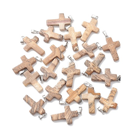 Natural Picture Jasper Pendants G-PW0006-02P-28-1