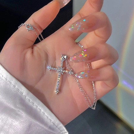 Cross Alloy with Crystal Rhinestone Pendant Necklaces WGAF0E8-02-1