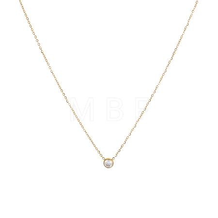 Simple Stainless Steel Pave Clear Cubic Zirconia Flat Round Pendant Necklaces for Women Daily Wear DS3684-2-1