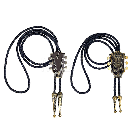 2Pcs 2 Styles Alloy Guitar Pendant Bolo Tie Lariat Necklaces NJEW-GA0001-20-1