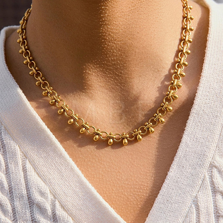 304 Stainless Steel Teardrop Link Chain Necklaces for Women SA-CBA9061-02G-1