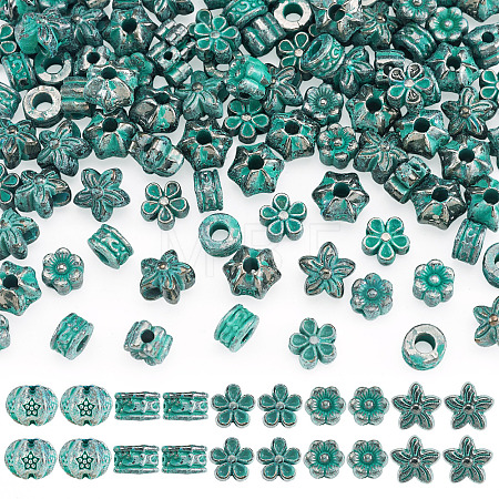 100Pcs 5 Styles Tibetan Style Alloy Beads FIND-TA0010-99ABG-1
