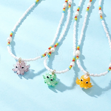 Handmade Lampwork Octopus Pendant Glass Seed Beaded Necklaces for Women NJEW-TA00217-1