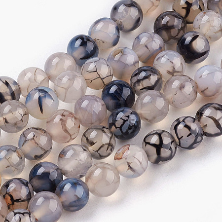 Round Natural Dragon Veins Agate Beads Strands G-S124-8mm-1