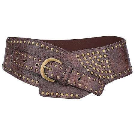 Retro Antique Bronze Alloy Rivets PU Leather Whide Waist Belts for Women AJEW-WH20098-075B-1
