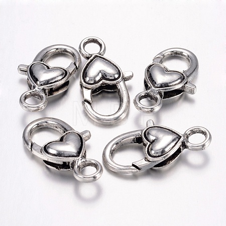 Tibetan Style Alloy Heart Lobster Claw Clasps  X-LF013Y-1
