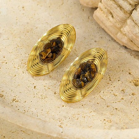 Oval Stainless Steel Stud Earrings EJEW-D303-01G-01-1