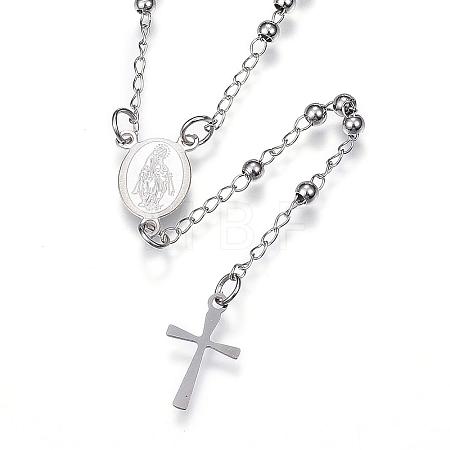 Non-Tarnish 304 Stainless Steel Rosary Bead Necklaces NJEW-D285-40P-1
