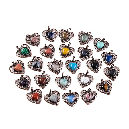 Natural & Synthetic  Mixed Gemstone Peach Love Heart Pendants G-G158-01-AB-1