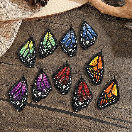 Bohemian Style Green Butterfly Wing Glass Bead Handmade Dangle Earrings FV2215-1