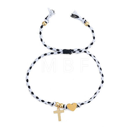 304 Stainless Steel Heart & Religious Cross Couple Bracelets PA4727-1-1