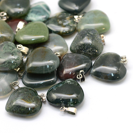 Heart Natural Indian Agate Pendants G-Q438-08-1