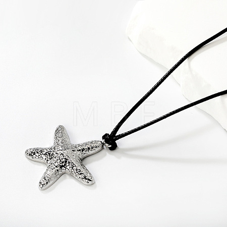 304 Stainless Steel Starfish Pendant Adjustable Black Cord Necklaces WGD88CD-01-1