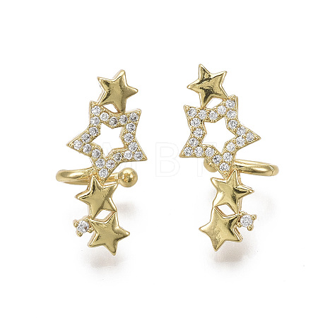 Brass Micro Pave Clear Cubic Zirconia Cuff Earrings X-EJEW-R114-020G-NF-1