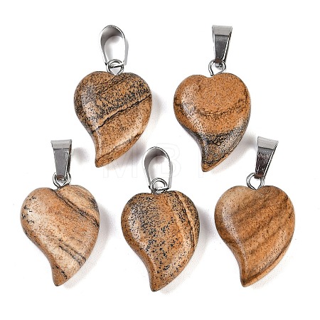 Natural Picture Jasper Heart Pendants G-H073-03P-05-1